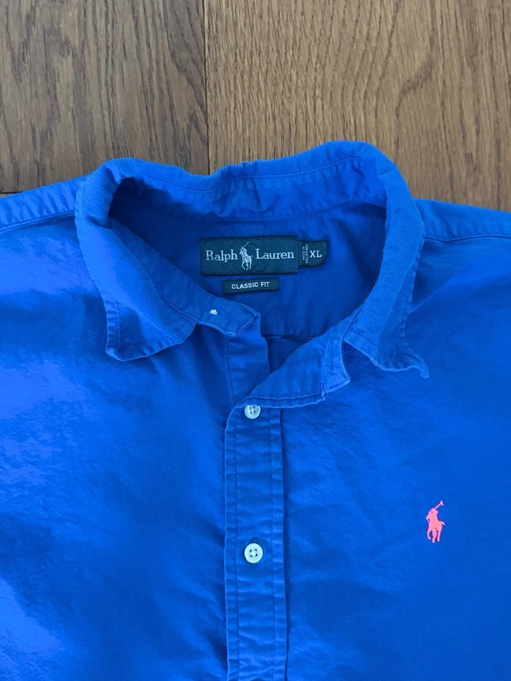 Ralph Lauren Men’s XL Blue Cotton Woven Classic Fit SS Button-Down Pony Shirt